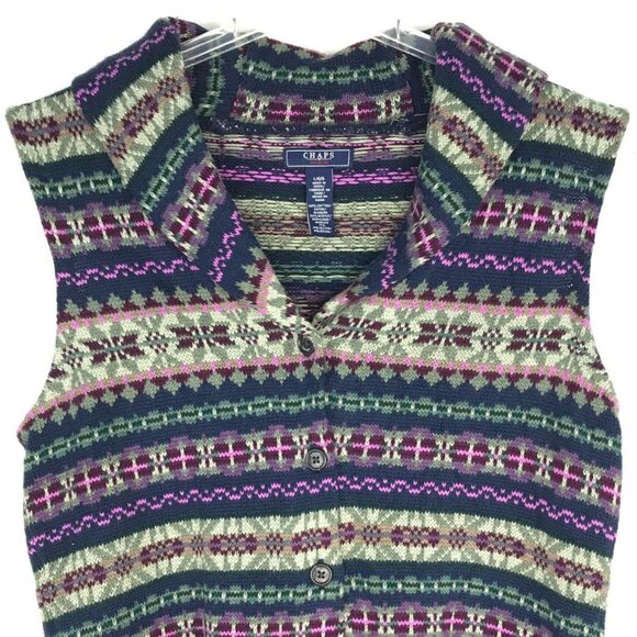 Vintage Chaps Sweater Vest Button Front Collared Fair Isle Preppy Cottagecore - Picture 3 of 10